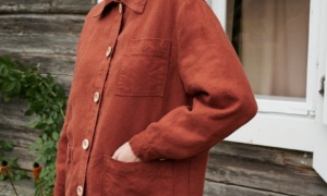 Country girl wearing terracotta linen jacket